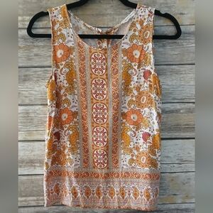 Floral/paisley Sleeveless Top, Orange/Cream, Christian Siriano, Button Back